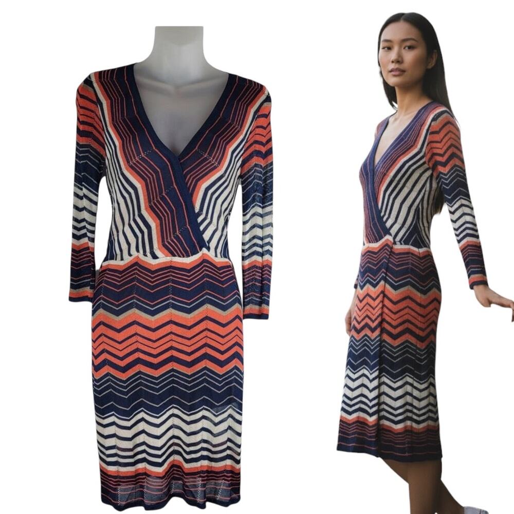 Trina Turk V-Neck Sheath Dress 3/4 Sleeve Multi Color Size 0P